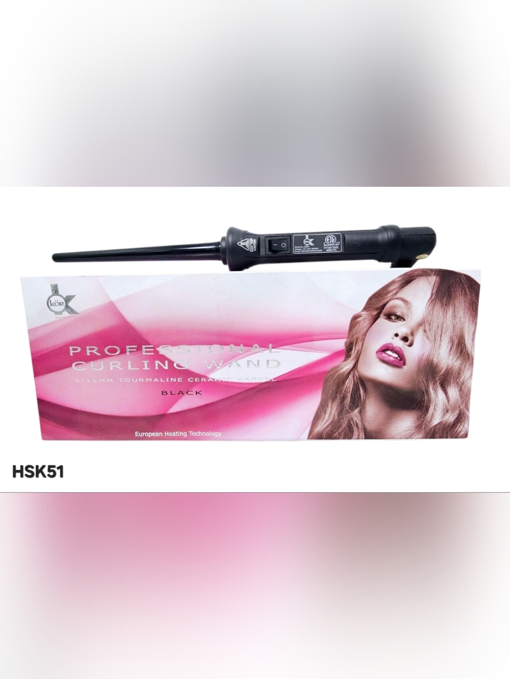 KOR  9/18MM  TOURMALINE CERAMIC BARREL HAIR CURLER HSK51 BLACK
